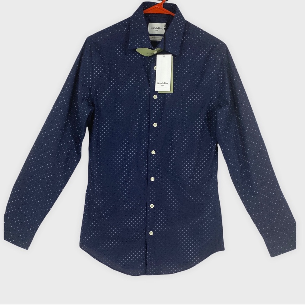 Goodfellow & Co Men’s Button Up Standard Fit Dress Shirt Navy Polka Dot Sz S-2XL